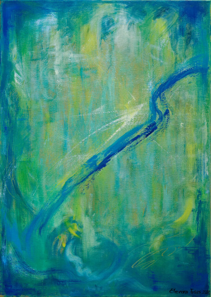 Abstract green and blue painting.